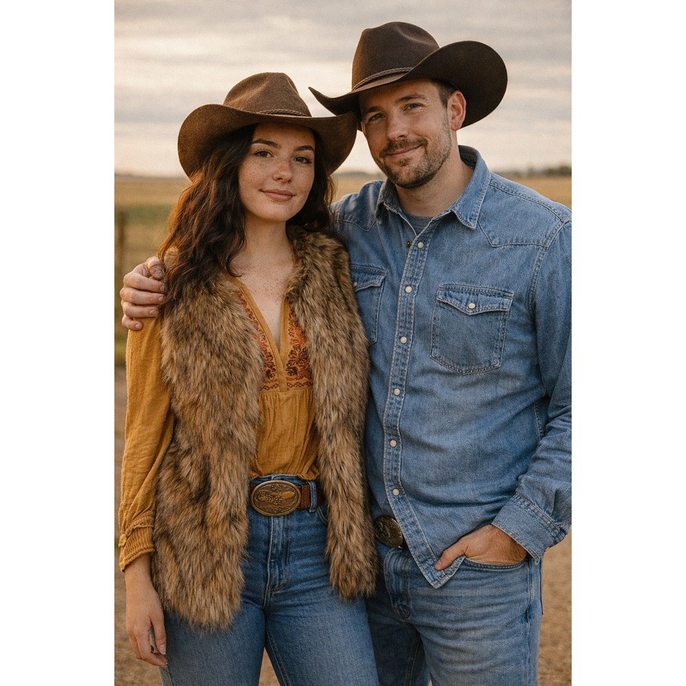 Boho Western Farm Cowgirl Ranch Festival Golden Brown Faux Fur XS Vest Pockets